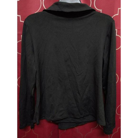 Leather Buckle Black Cowl Neck Top with long sleeves size Medium - Picture 5 of 6